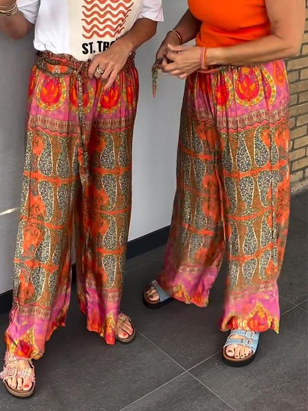 Women's Casual Satin Printed Loose Trousers