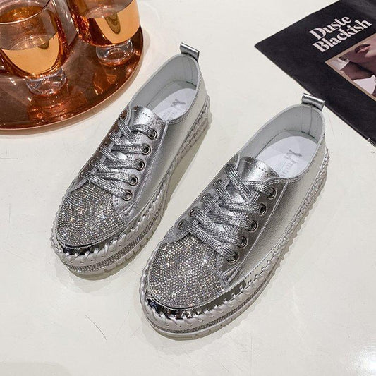 Casual Diamond setting Lace Up Flat shoes